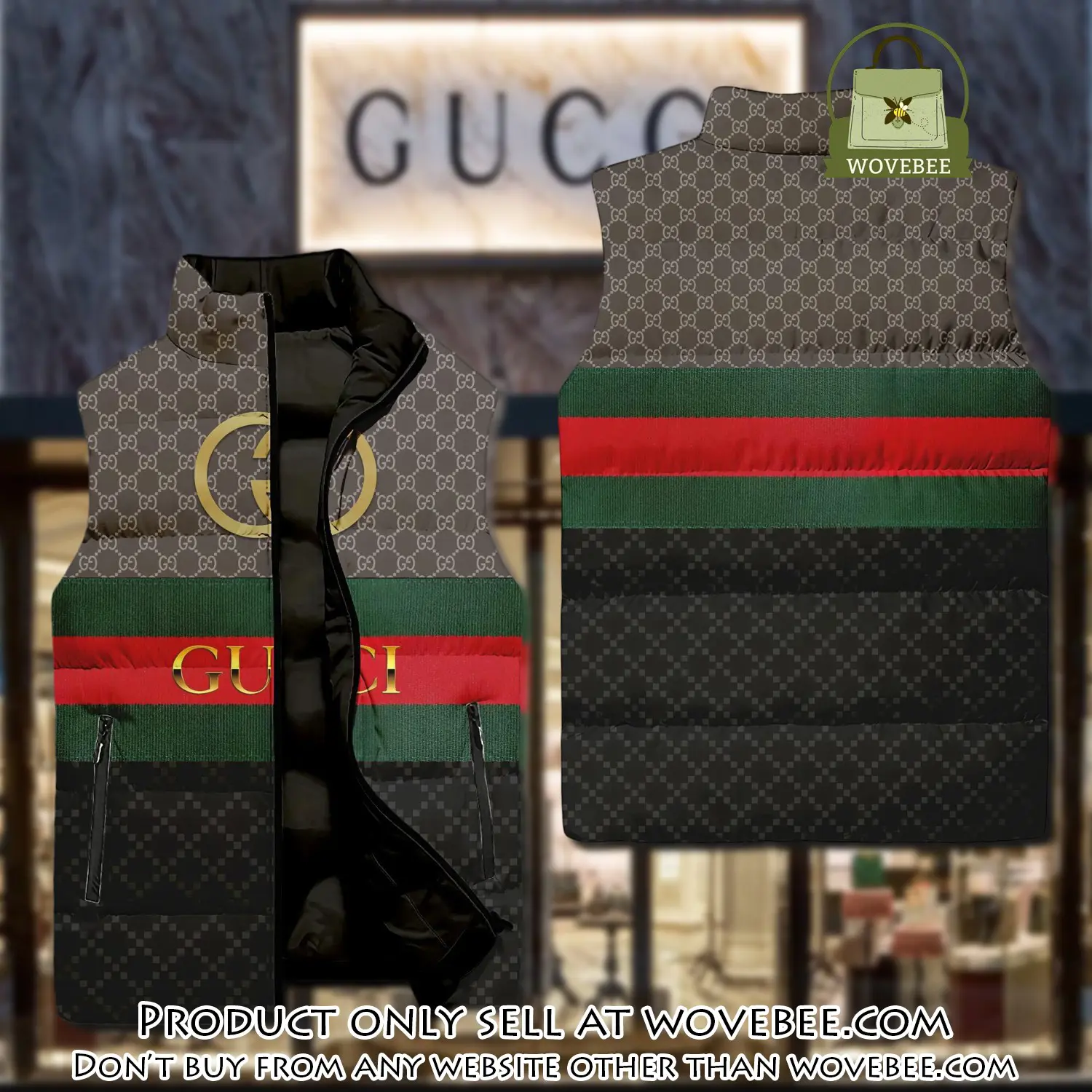 Gucci brown monogram luxury brand 3d sleeveless down jacket wvb1057846